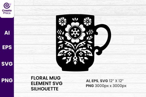 Floral Tea Mug Silhouette Sublimation