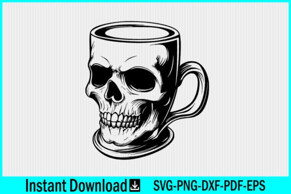 Skull Face in Coffee Mug Silhouette SVG